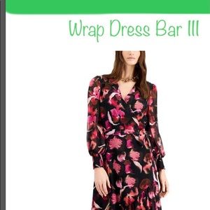 Bar III Black Floral Wrap Maxi Dress with Pink & Red Accents